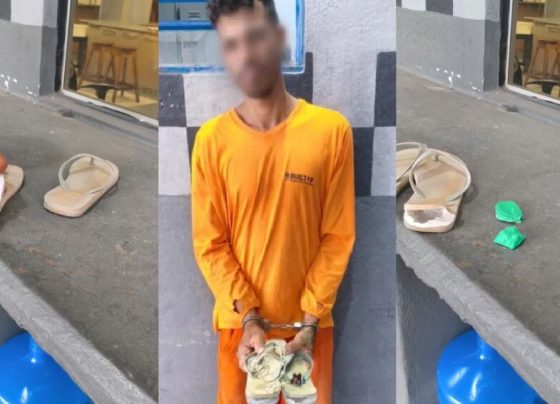 Veja vídeo! Preso tenta levar droga escondida em chinelo para presídio de Cuiabá e é pego em flagrante