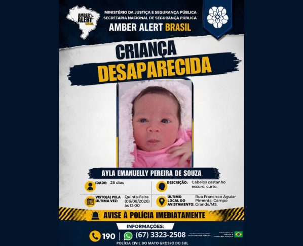 Alerta Amber foi acionado em Mato Grosso do Sul. (Foto: Ministério da Justiça e Segurança Pública)