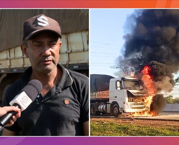 Motorista de carreta escapa por um triz apos cabine pegar fogo em Cuiaba veja video